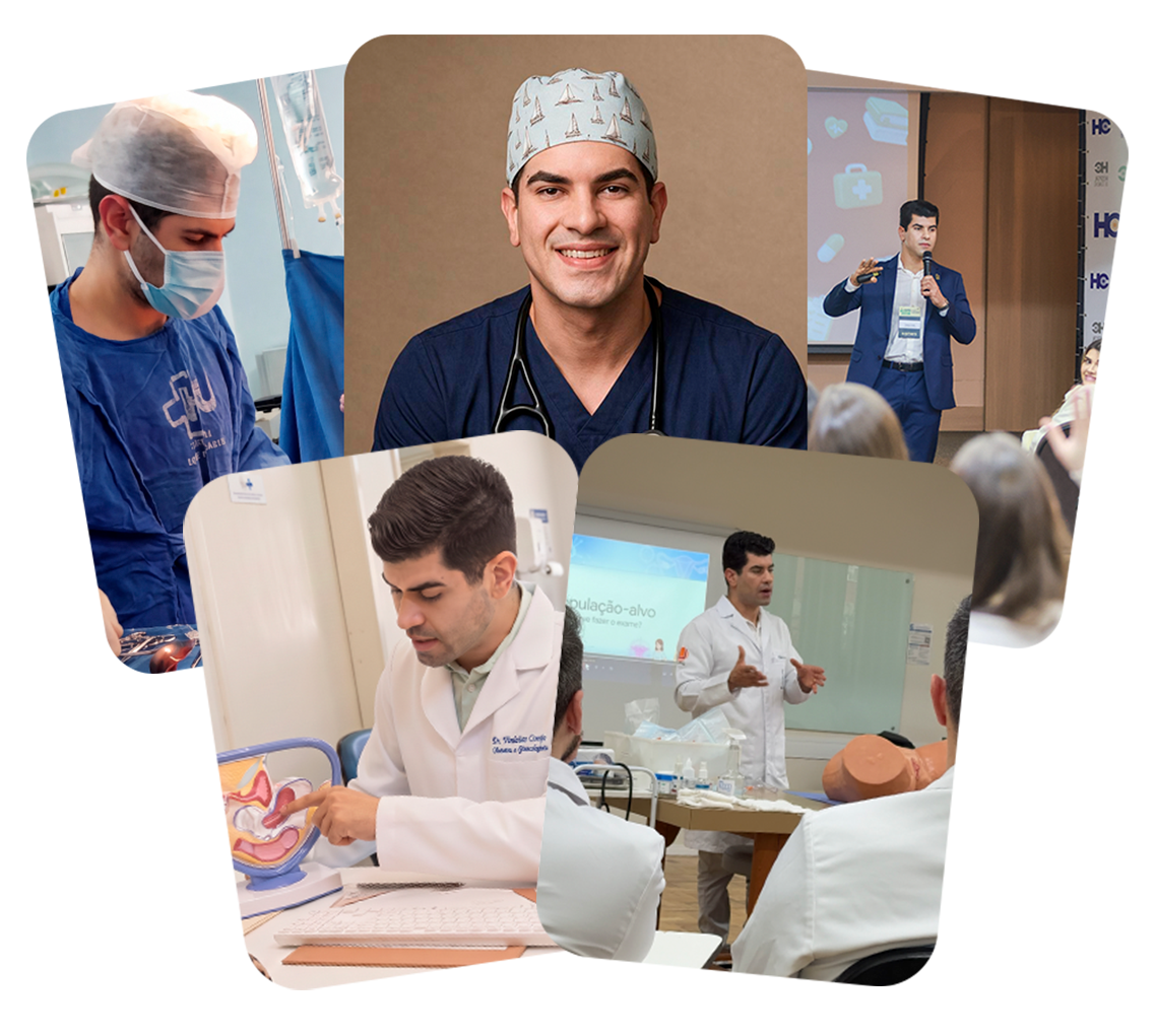 Dr. Vini Conejo atuando em cirurgias, consultórios e aulas